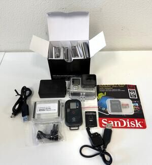 GoPro Hero 4 Camera with Case, Battery, 2 SD Cards in Original Box Bundle TESTED
